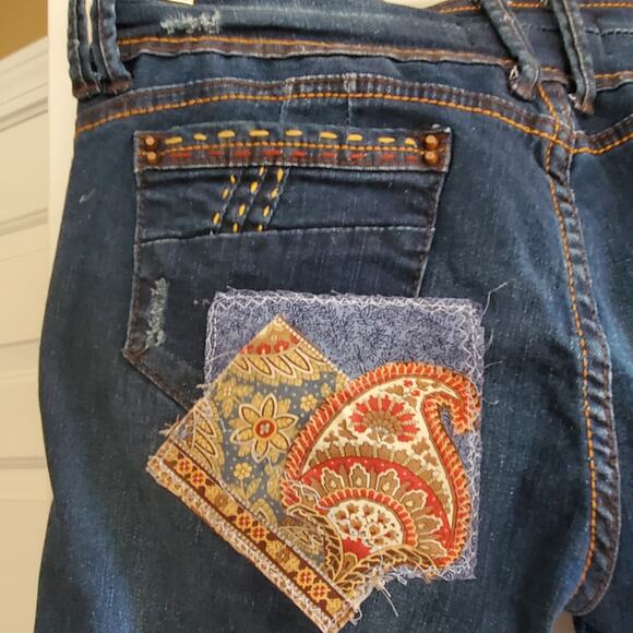 Upcycled Reworked Bonage Jeans Unique Boho Size 11 - Picture 6 of 9